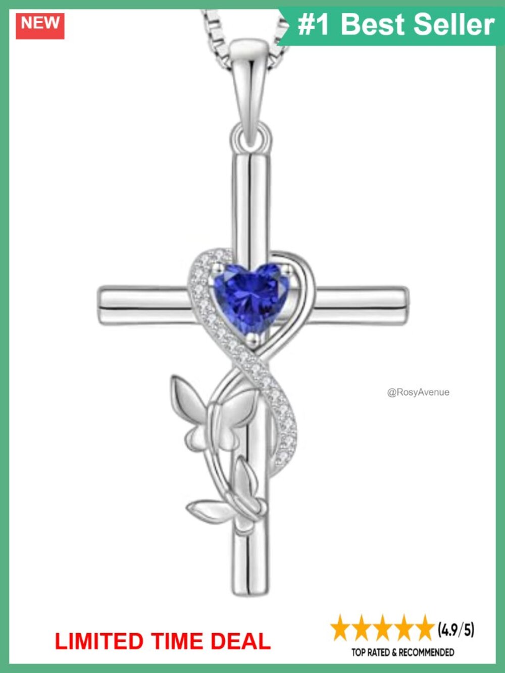 925 Sterling Silver Heart Cross Necklace Crucifix Pendant